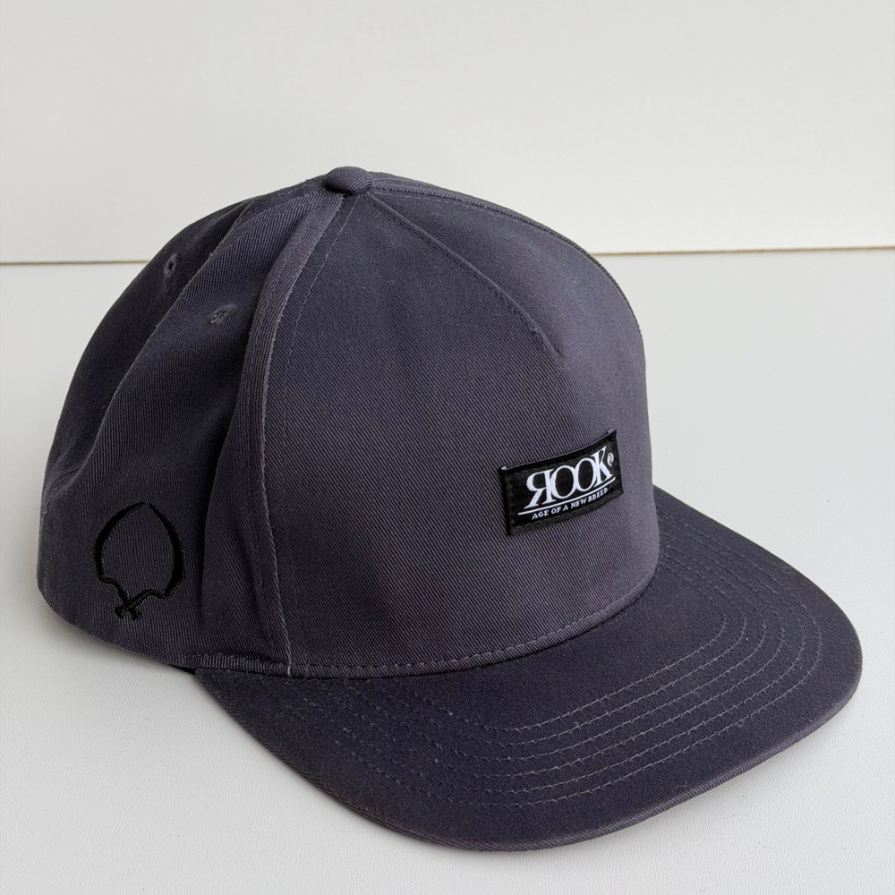 ROOK Snapback Hat Grey Logo Flat Brim Cotton Baseball Cap Adjustable